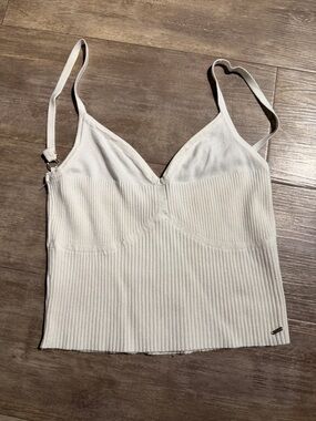 Guess Cream Ribbed V-Neck Cami with Adjustable Straps